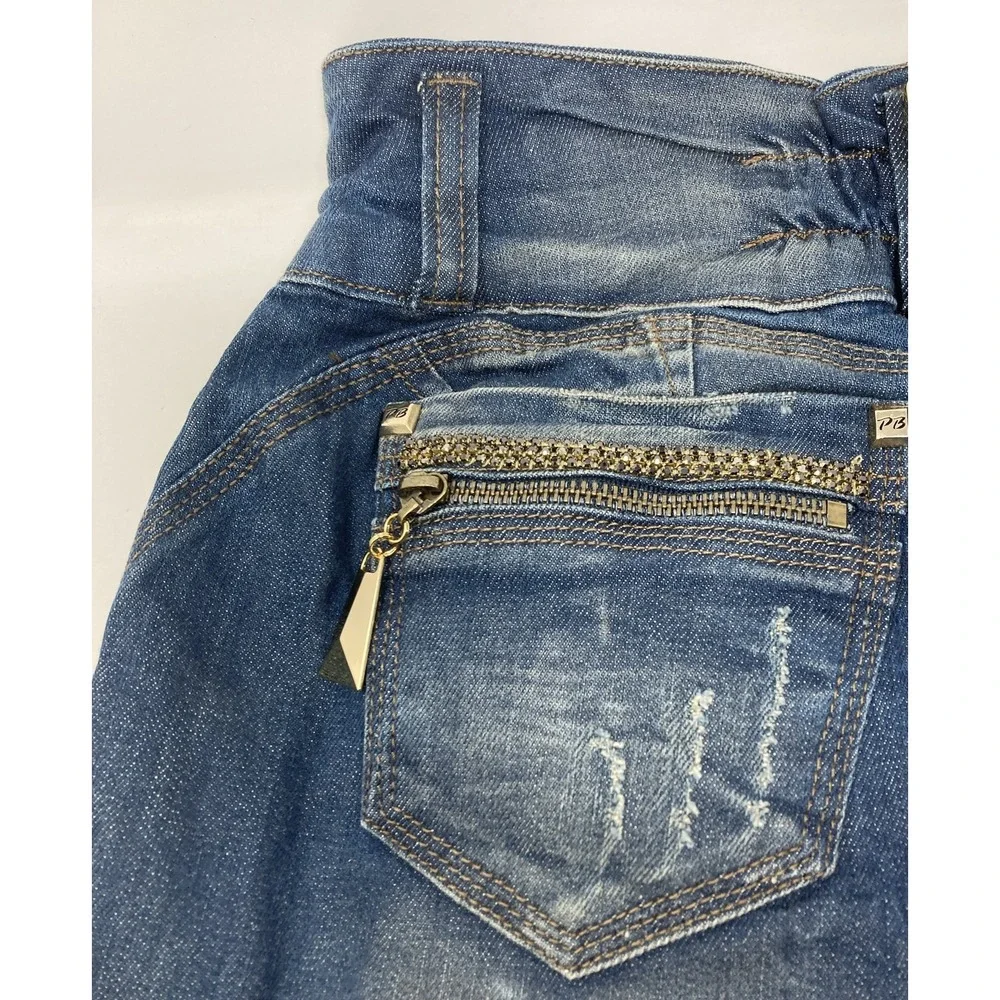 Pit Bull Denim Jean Skirt Embroidered Butt Lift Pads‎ Women's Brazil 42 US 7/8